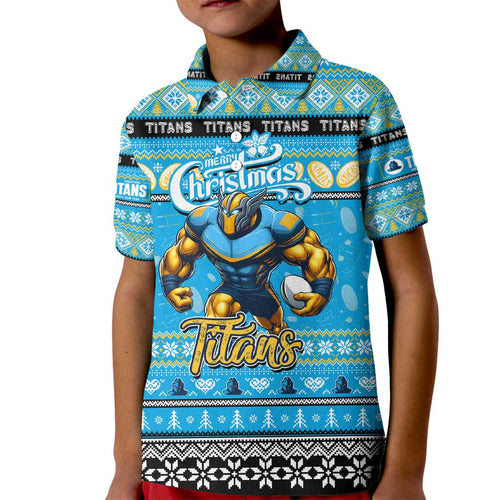 Personalized Titans Rugby Xmas Kid Polo Shirt Australia NRL Mascot