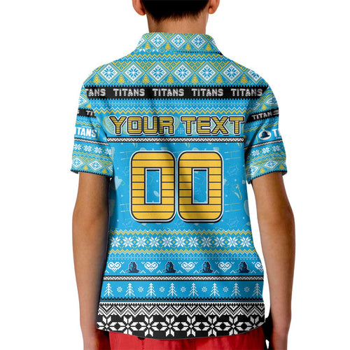 Personalized Titans Rugby Xmas Kid Polo Shirt Australia NRL Mascot