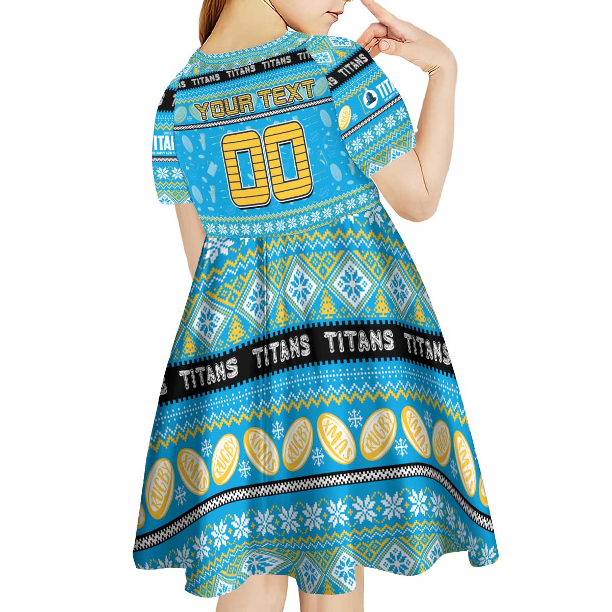 Personalized Titans Rugby Xmas Kid Short Sleeve Dress Australia NRL Mascot