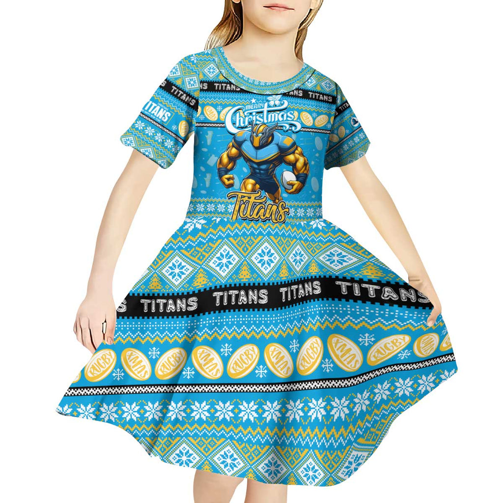 Personalized Titans Rugby Xmas Kid Short Sleeve Dress Australia NRL Mascot