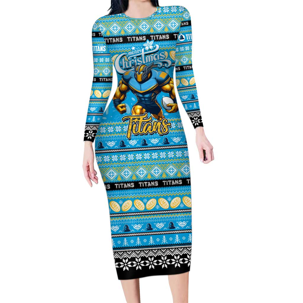 Personalized Titans Rugby Xmas Long Sleeve Bodycon Dress Australia NRL Mascot