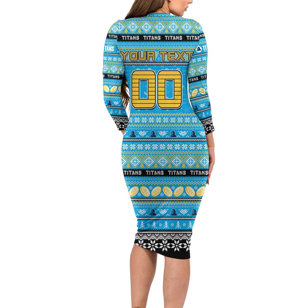 Personalized Titans Rugby Xmas Long Sleeve Bodycon Dress Australia NRL Mascot