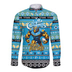 Personalized Titans Rugby Xmas Long Sleeve Button Shirt Australia NRL Mascot