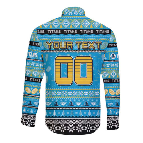 Personalized Titans Rugby Xmas Long Sleeve Button Shirt Australia NRL Mascot