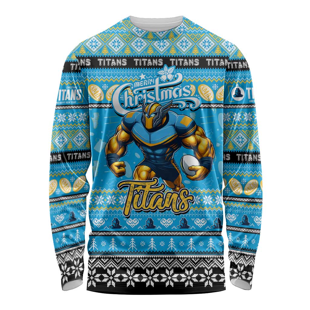 Personalized Titans Rugby Xmas Long Sleeve Shirt Australia NRL Mascot