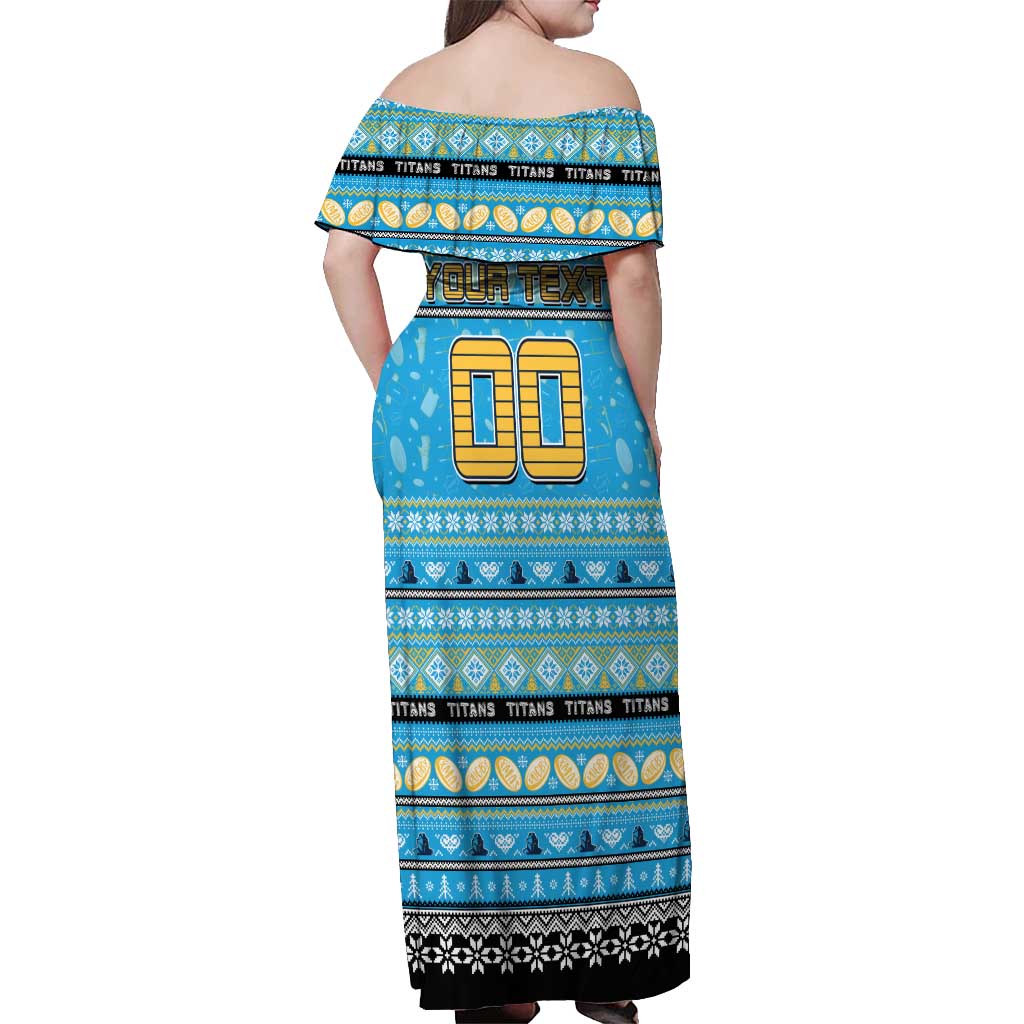 Personalized Titans Rugby Xmas Off Shoulder Maxi Dress Australia NRL Mascot