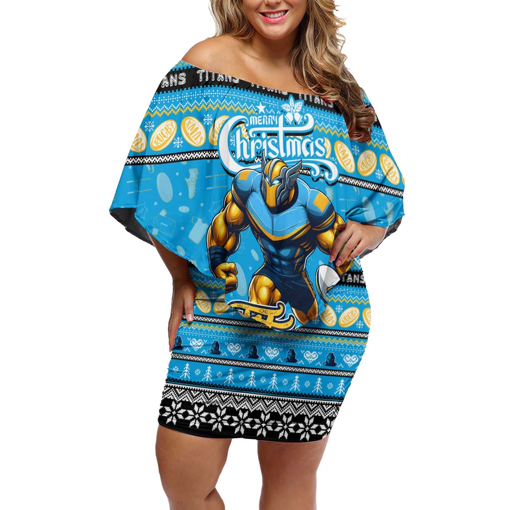 Personalized Titans Rugby Xmas Off Shoulder Short Dress Australia NRL Mascot