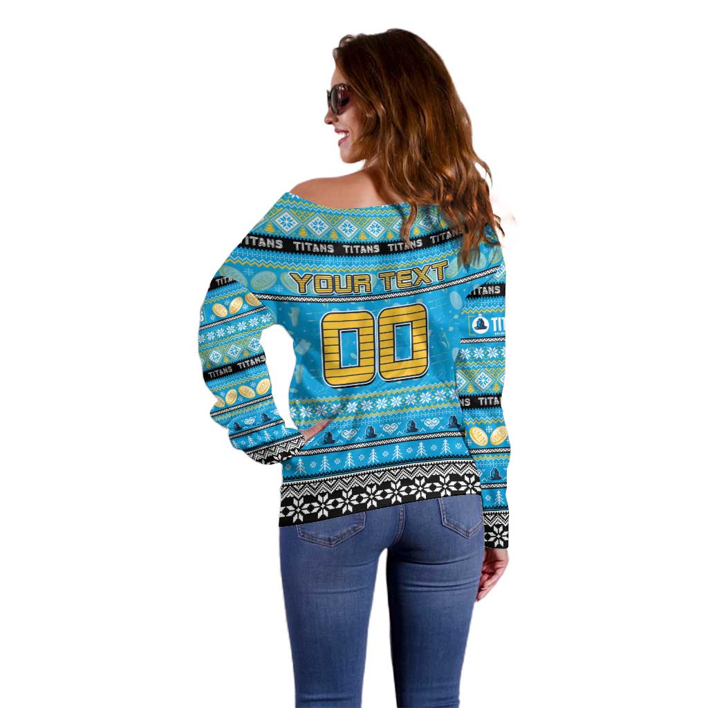 Personalized Titans Rugby Xmas Off Shoulder Sweater Australia NRL Mascot