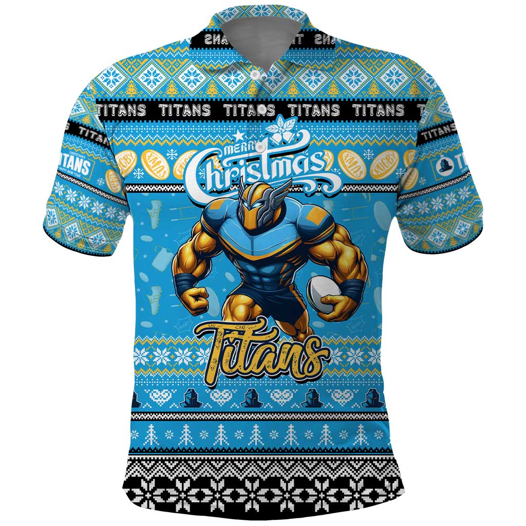 Personalized Titans Rugby Xmas Polo Shirt Australia NRL Mascot