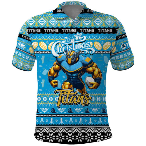 Personalized Titans Rugby Xmas Polo Shirt Australia NRL Mascot