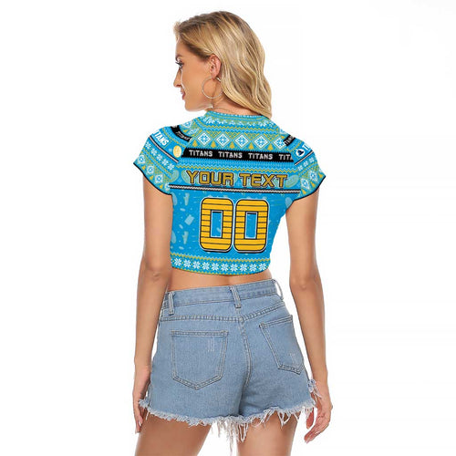 Personalized Titans Rugby Xmas Raglan Cropped T Shirt Australia NRL Mascot