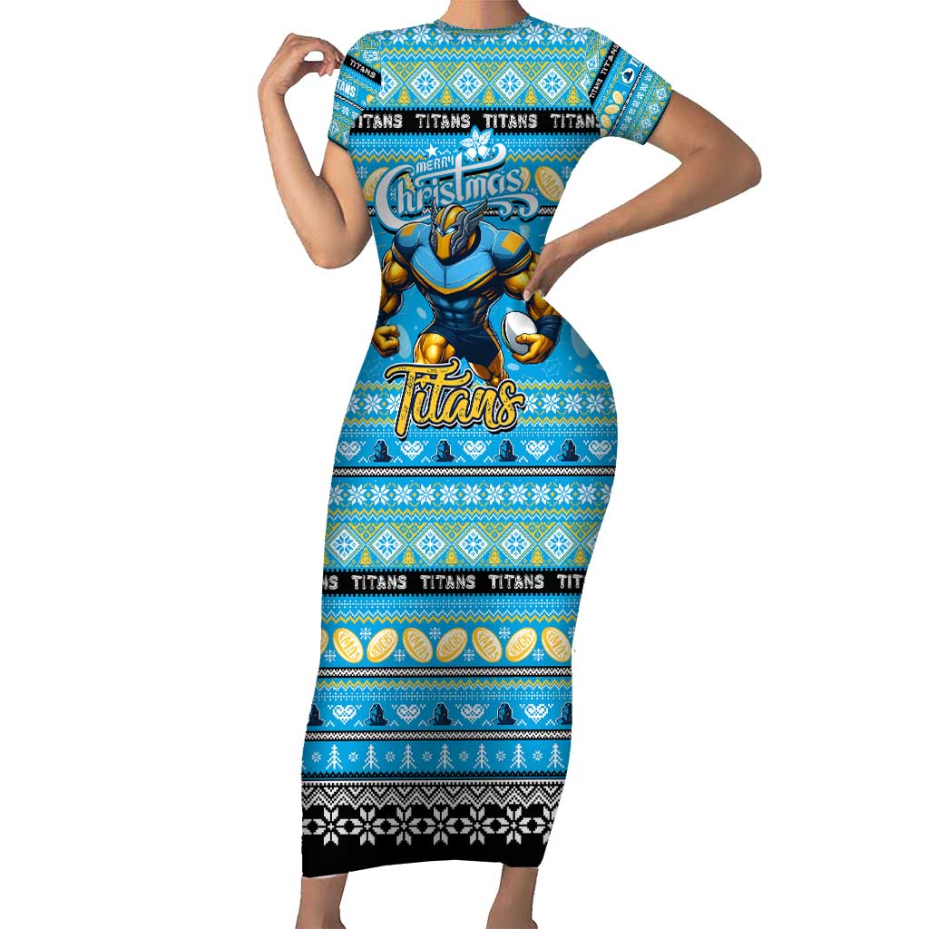 Personalized Titans Rugby Xmas Short Sleeve Bodycon Dress Australia NRL Mascot
