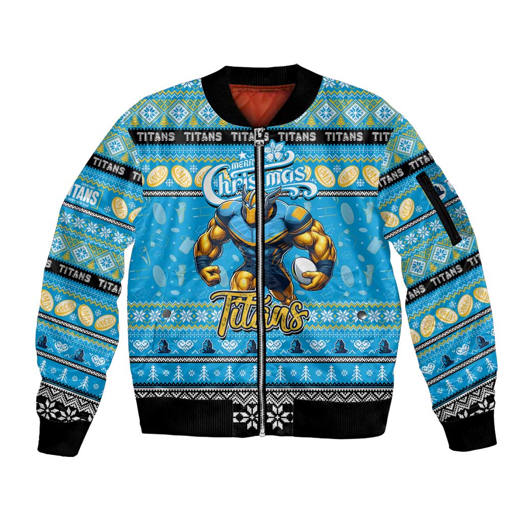 Personalized Titans Rugby Xmas Sleeve Zip Bomber Jacket Australia NRL Mascot