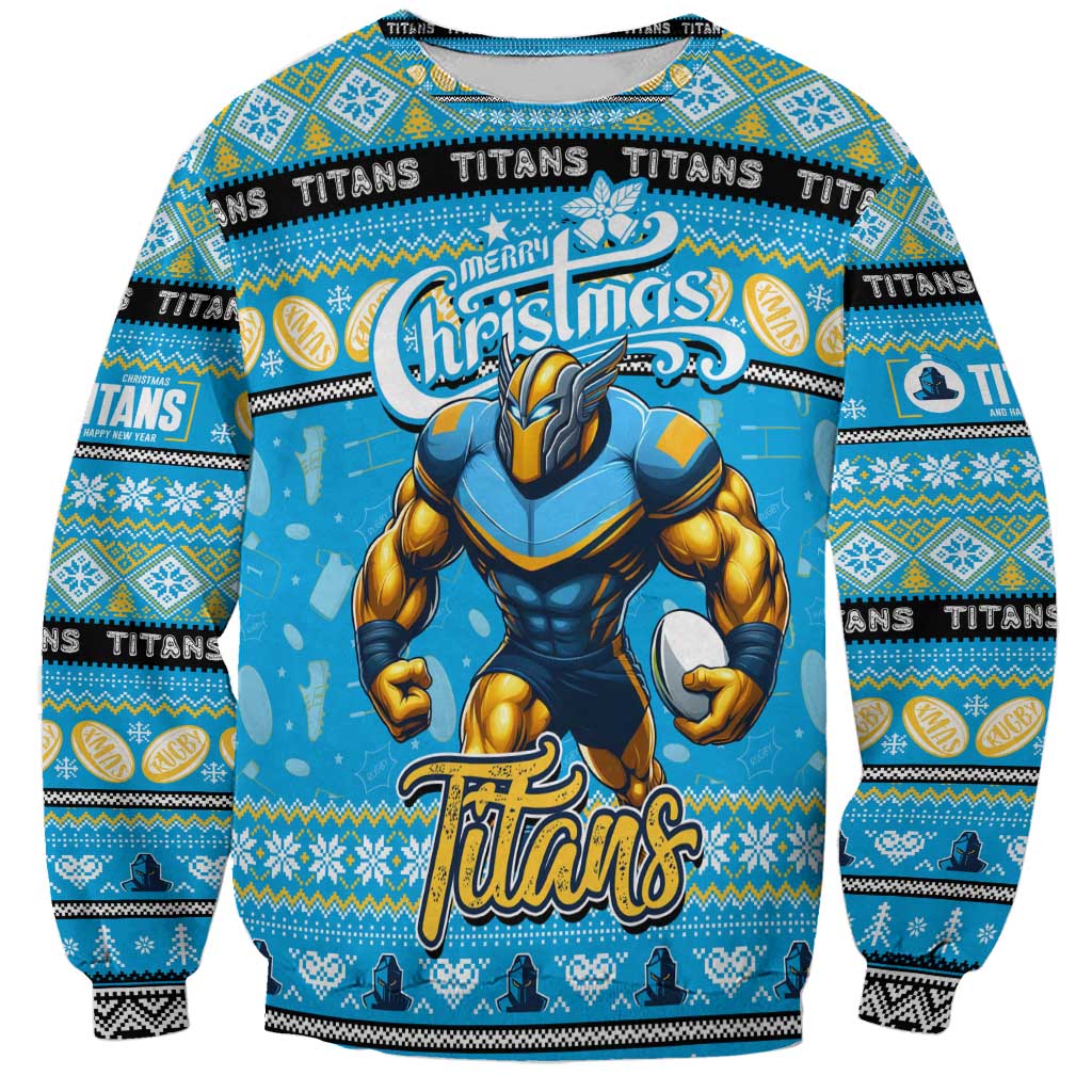 Personalized Titans Rugby Xmas Sweatshirt Australia NRL Mascot