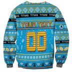 Personalized Titans Rugby Xmas Sweatshirt Australia NRL Mascot