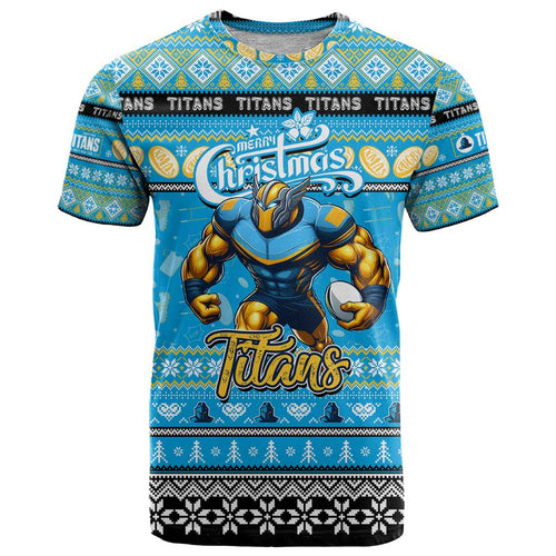 Personalized Titans Rugby Xmas T Shirt Australia NRL Mascot
