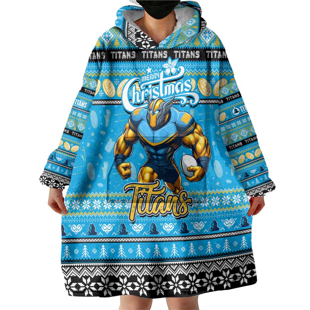 Personalized Titans Rugby Xmas Wearable Blanket Hoodie Australia NRL Mascot