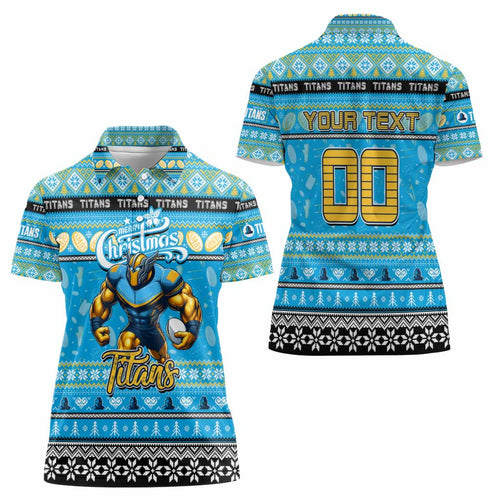 Personalized Titans Rugby Xmas Women Polo Shirt Australia NRL Mascot