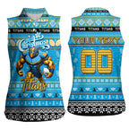 Personalized Titans Rugby Xmas Women Sleeveless Polo Shirt Australia NRL Mascot