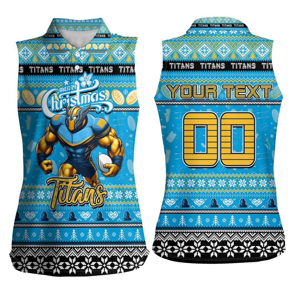 Personalized Titans Rugby Xmas Women Sleeveless Polo Shirt Australia NRL Mascot