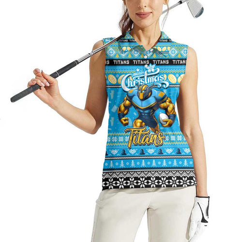 Personalized Titans Rugby Xmas Women Sleeveless Polo Shirt Australia NRL Mascot
