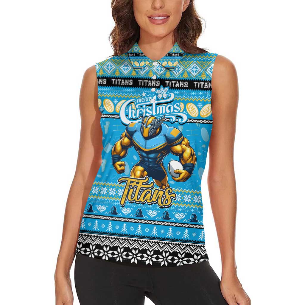 Personalized Titans Rugby Xmas Women Sleeveless Polo Shirt Australia NRL Mascot