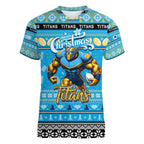 Personalized Titans Rugby Xmas Women V-Neck T-Shirt Australia NRL Mascot