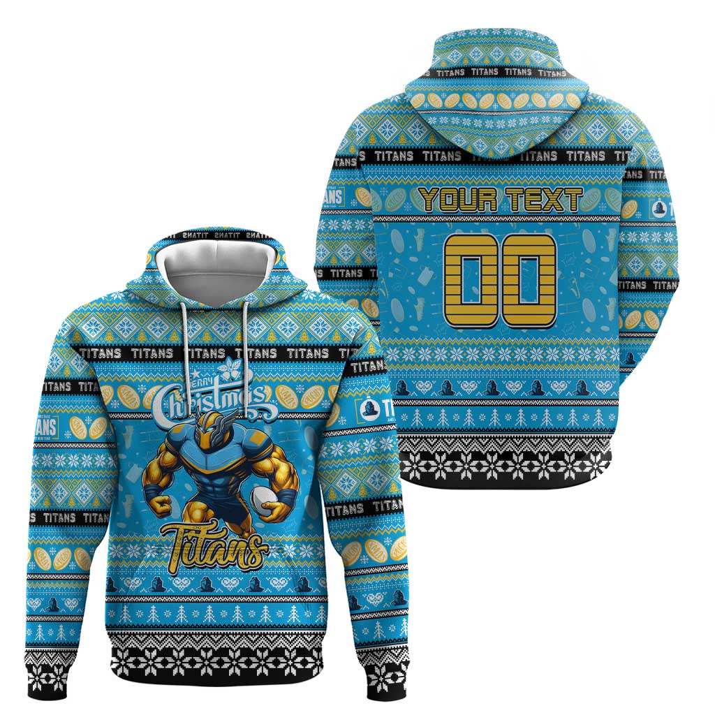 Personalized Titans Rugby Xmas Zip Hoodie Australia NRL Mascot