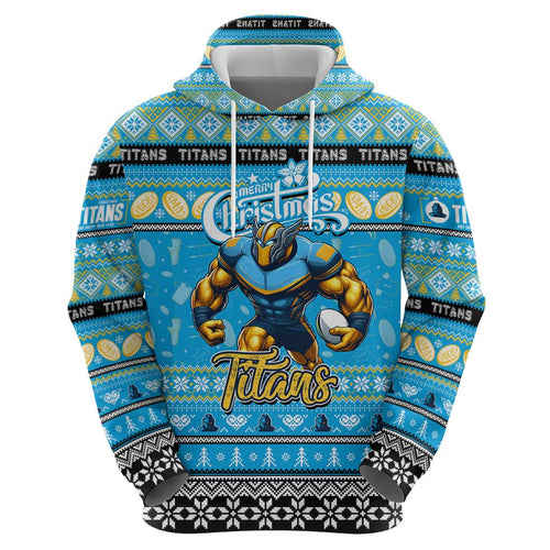 Personalized Titans Rugby Xmas Zip Hoodie Australia NRL Mascot
