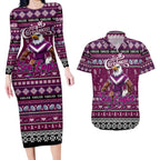 Personalized Sea Eagles Rugby Xmas Couples Matching Long Sleeve Bodycon Dress and Hawaiian Shirt Australia NRL Mascot