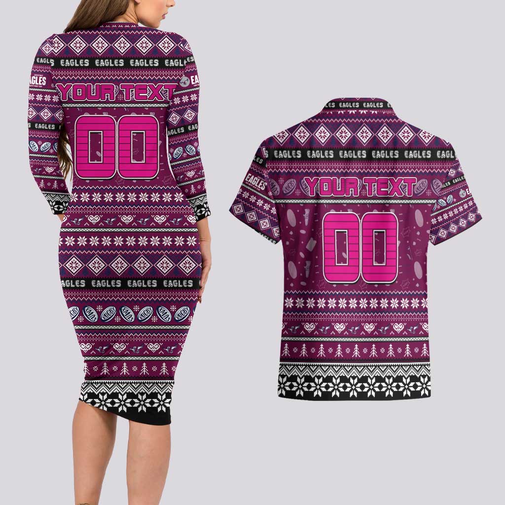 Personalized Sea Eagles Rugby Xmas Couples Matching Long Sleeve Bodycon Dress and Hawaiian Shirt Australia NRL Mascot