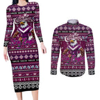 Personalized Sea Eagles Rugby Xmas Couples Matching Long Sleeve Bodycon Dress and Long Sleeve Button Shirt Australia NRL Mascot