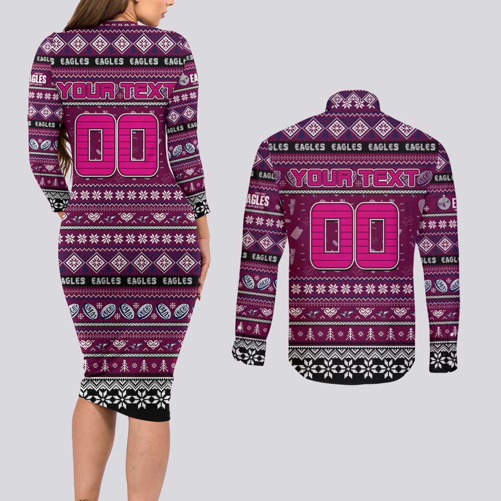 Personalized Sea Eagles Rugby Xmas Couples Matching Long Sleeve Bodycon Dress and Long Sleeve Button Shirt Australia NRL Mascot