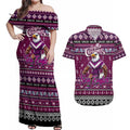 Personalized Sea Eagles Rugby Xmas Couples Matching Off Shoulder Maxi Dress and Hawaiian Shirt Australia NRL Mascot