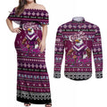 Personalized Sea Eagles Rugby Xmas Couples Matching Off Shoulder Maxi Dress and Long Sleeve Button Shirt Australia NRL Mascot