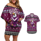 Personalized Sea Eagles Rugby Xmas Couples Matching Off Shoulder Short Dress and Hawaiian Shirt Australia NRL Mascot