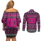 Personalized Sea Eagles Rugby Xmas Couples Matching Off Shoulder Short Dress and Long Sleeve Button Shirt Australia NRL Mascot