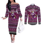 Personalized Sea Eagles Rugby Xmas Couples Matching Off The Shoulder Long Sleeve Dress and Long Sleeve Button Shirt Australia NRL Mascot