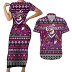 Personalized Sea Eagles Rugby Xmas Couples Matching Short Sleeve Bodycon Dress and Hawaiian Shirt Australia NRL Mascot