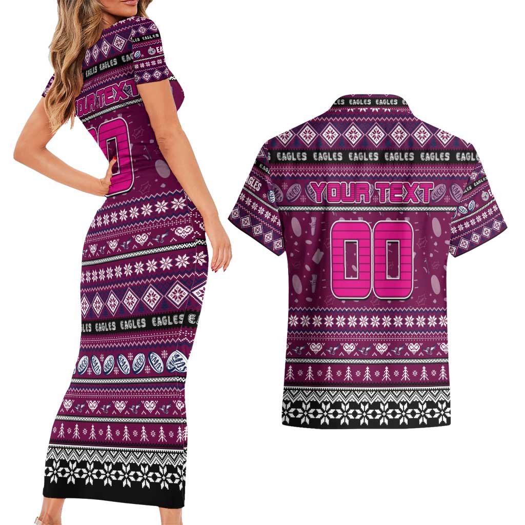 Personalized Sea Eagles Rugby Xmas Couples Matching Short Sleeve Bodycon Dress and Hawaiian Shirt Australia NRL Mascot