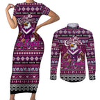 Personalized Sea Eagles Rugby Xmas Couples Matching Short Sleeve Bodycon Dress and Long Sleeve Button Shirt Australia NRL Mascot