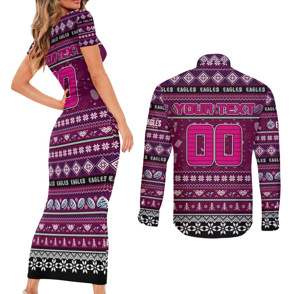 Personalized Sea Eagles Rugby Xmas Couples Matching Short Sleeve Bodycon Dress and Long Sleeve Button Shirt Australia NRL Mascot