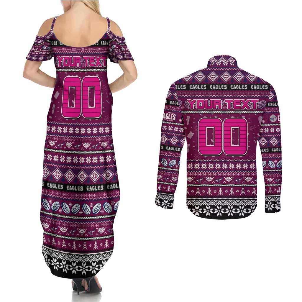 Personalized Sea Eagles Rugby Xmas Couples Matching Summer Maxi Dress and Long Sleeve Button Shirt Australia NRL Mascot