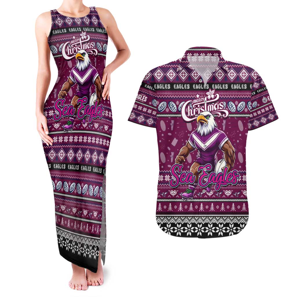 Personalized Sea Eagles Rugby Xmas Couples Matching Tank Maxi Dress and Hawaiian Shirt Australia NRL Mascot