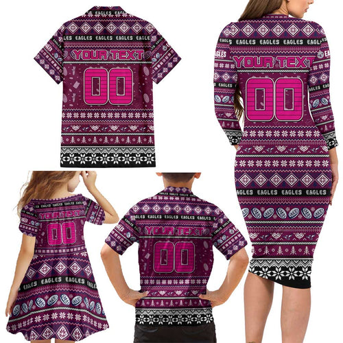 Personalized Sea Eagles Rugby Xmas Family Matching Long Sleeve Bodycon Dress and Hawaiian Shirt Australia NRL Mascot