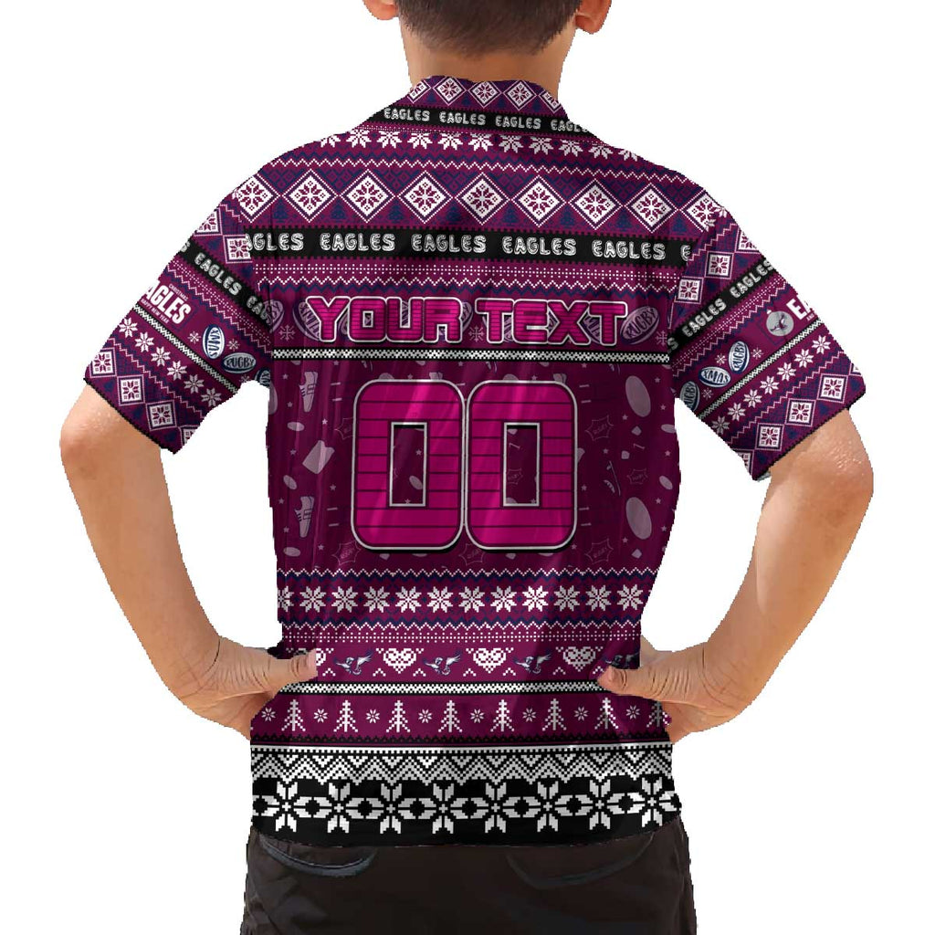 Personalized Sea Eagles Rugby Xmas Family Matching Off The Shoulder Long Sleeve Dress and Hawaiian Shirt Australia NRL Mascot