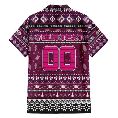 Personalized Sea Eagles Rugby Xmas Family Matching Off The Shoulder Long Sleeve Dress and Hawaiian Shirt Australia NRL Mascot