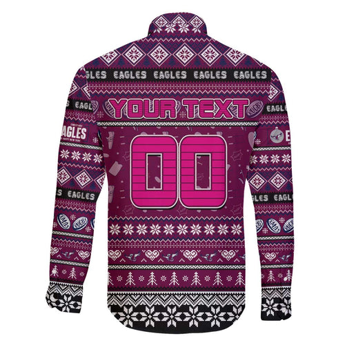 Personalized Sea Eagles Rugby Xmas Family Matching Off The Shoulder Long Sleeve Dress and Hawaiian Shirt Australia NRL Mascot