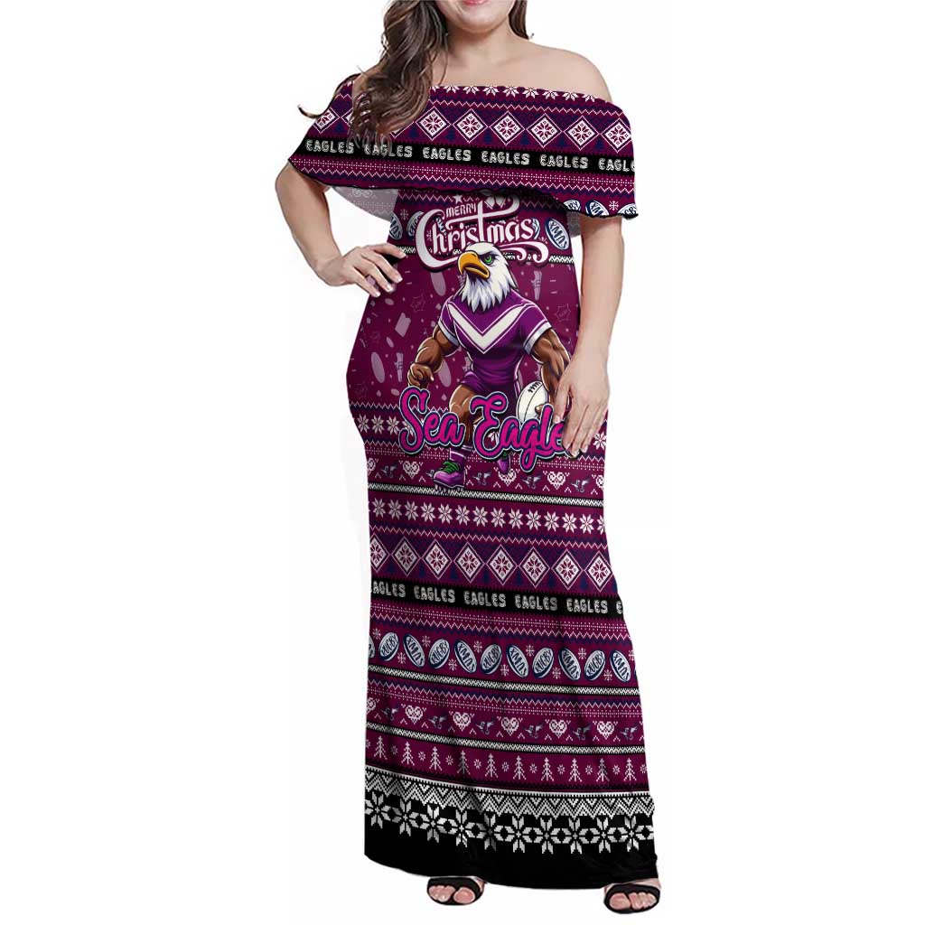 Personalized Sea Eagles Rugby Xmas Family Matching Off Shoulder Maxi Dress and Hawaiian Shirt Australia NRL Mascot