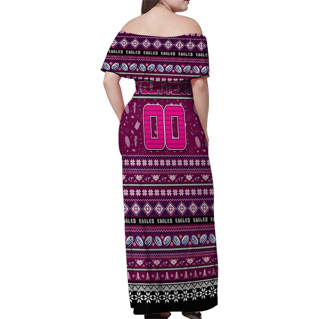Personalized Sea Eagles Rugby Xmas Family Matching Off Shoulder Maxi Dress and Hawaiian Shirt Australia NRL Mascot